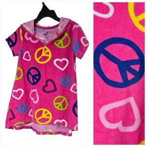 Op Girls Terry Hooded Swimsuit Cover Up 6/6X Hot Pink Peace Sign Beach Vacation